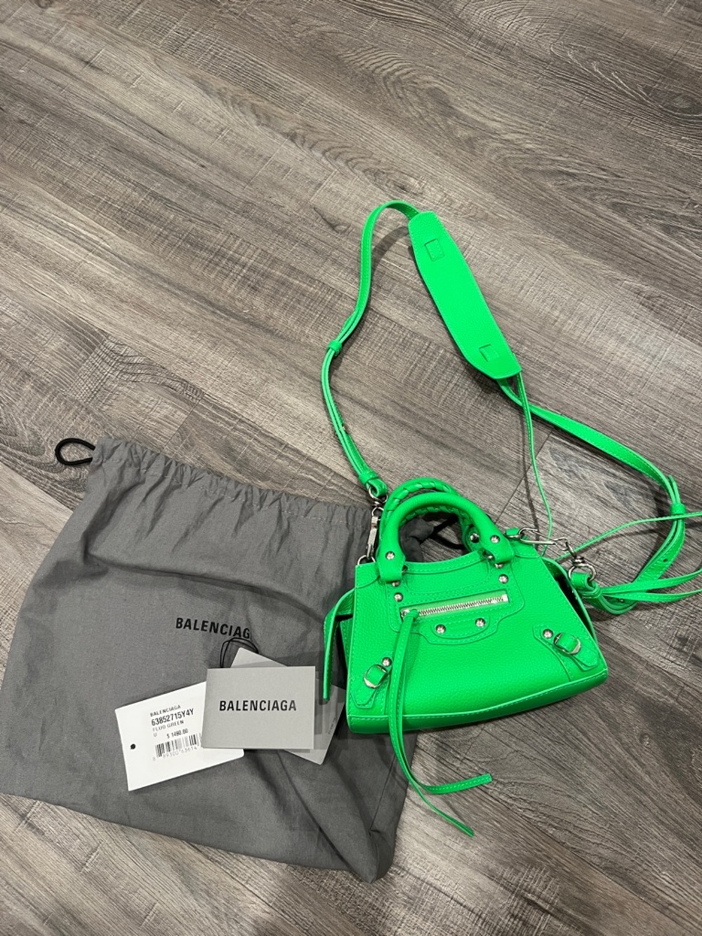 Balenciaga fluo green mini motocross bag